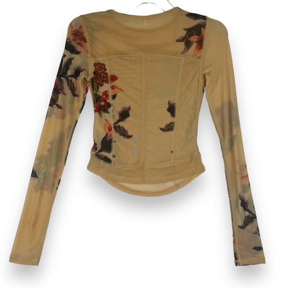 Free People Betty's Garden top tan sepia sheer size xs NEW floral ethereal - Picture 9 of 12